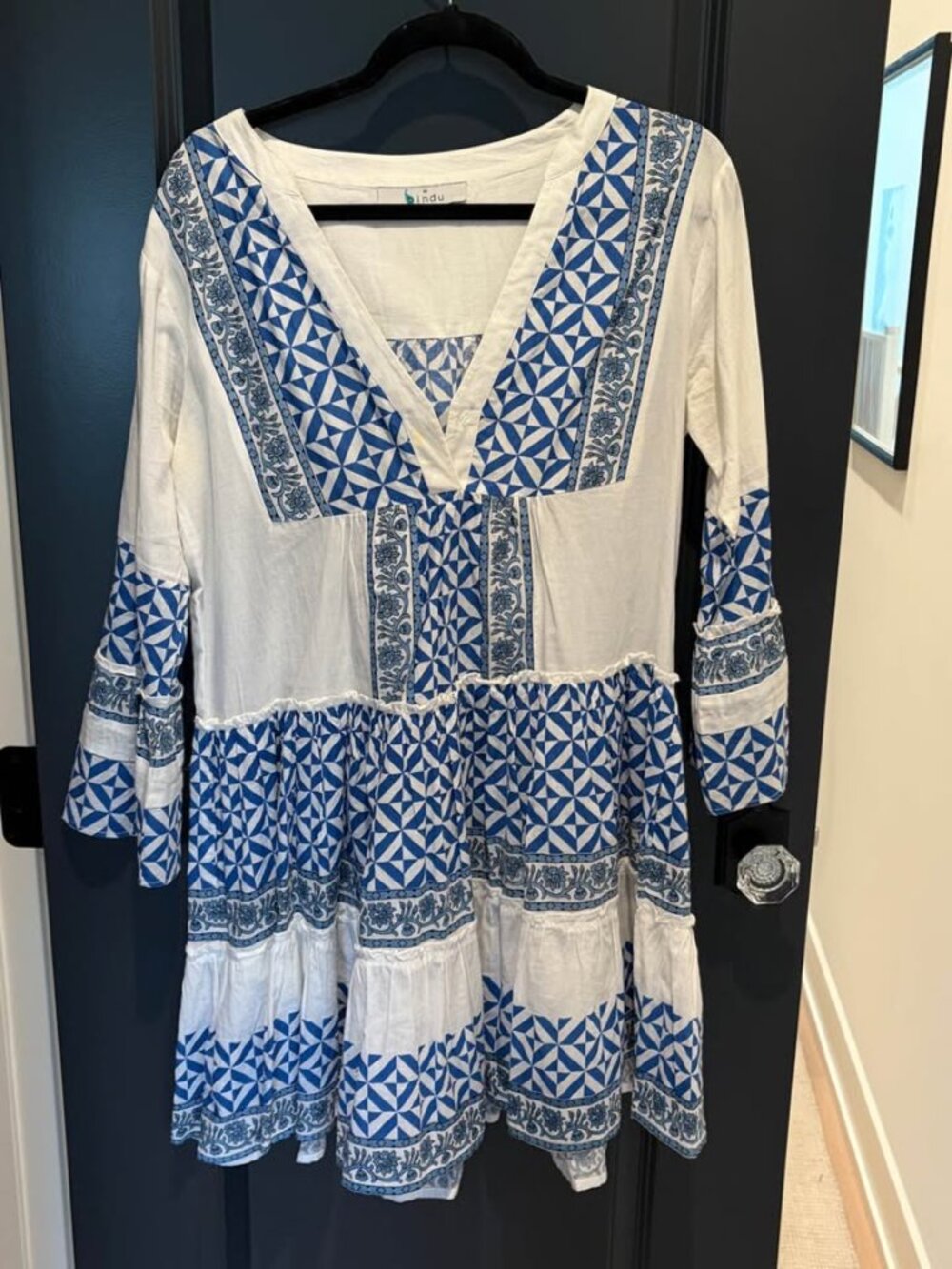 Bindu Blue & White Block Print Tunic Dress